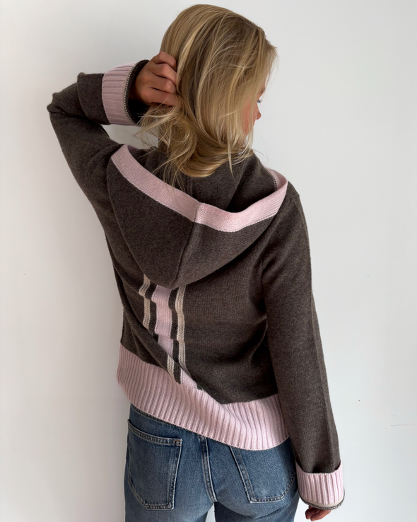 Celeste hood cardigan Mørk brun/sand/lyserosa - KAN FORHÅNDSBESTILLES NÅ