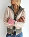Contrast cardigan Sand/oliven/rosa