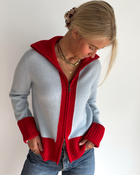 Contrast cardigan Lyseblå/rød/offwhite