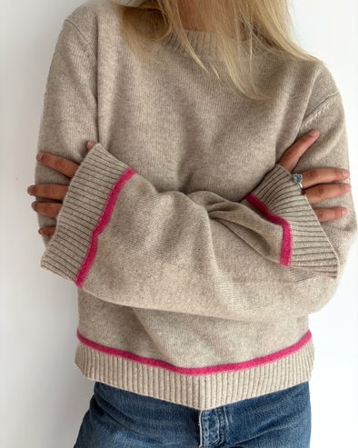 Round neck kashmir - Sand/rosa