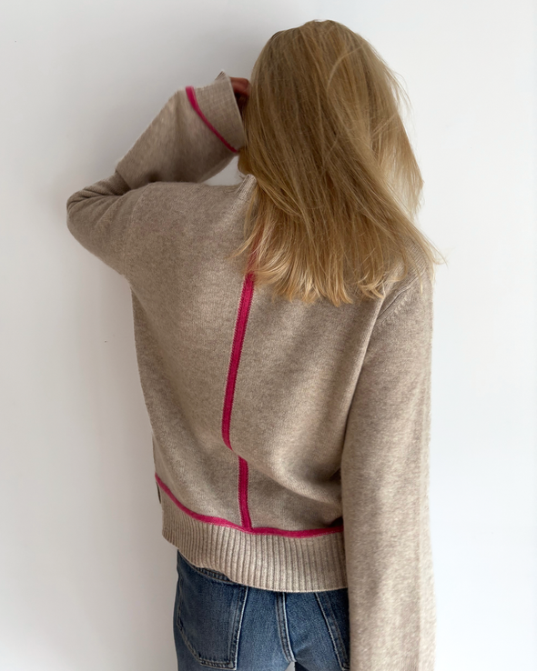 Round neck kashmir - Sand/knallrosa