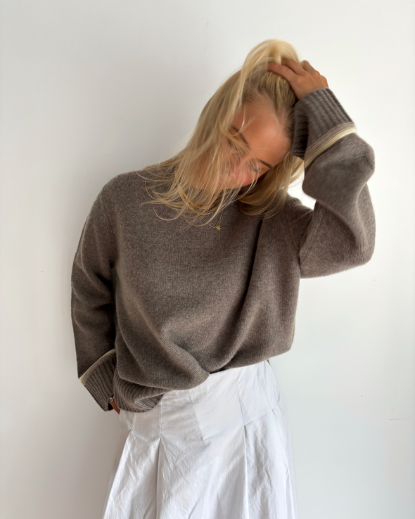 Gilli round neck kashmir - Brun/sand/lysegul
