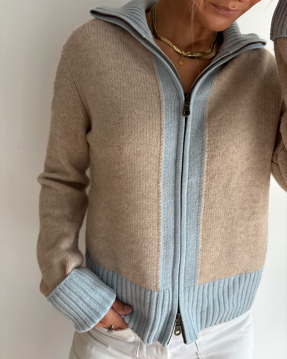 Contrast cardigan Sand/lyseblå