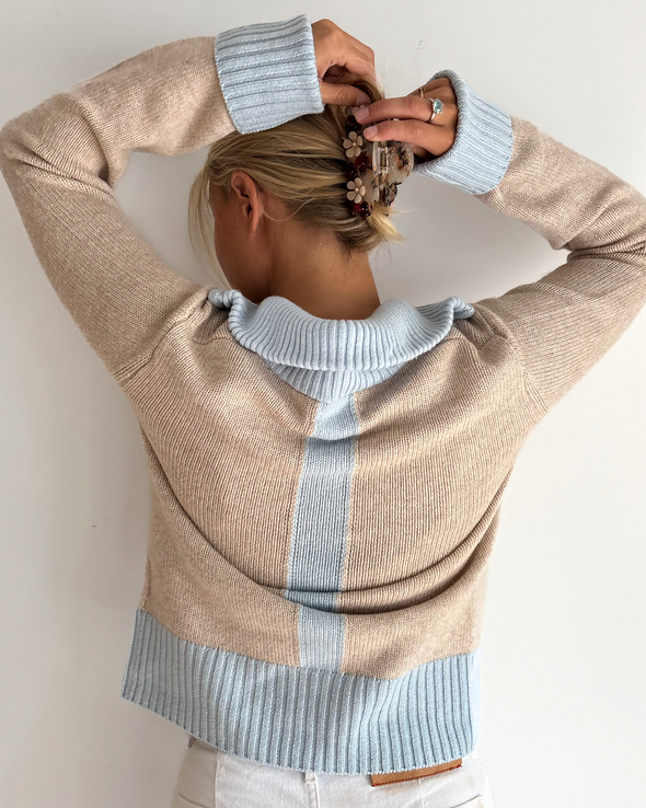 Contrast cardigan Sand/lyseblå