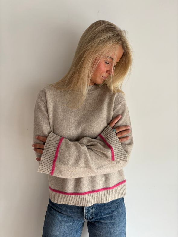 Round neck kashmir - Sand/rosa