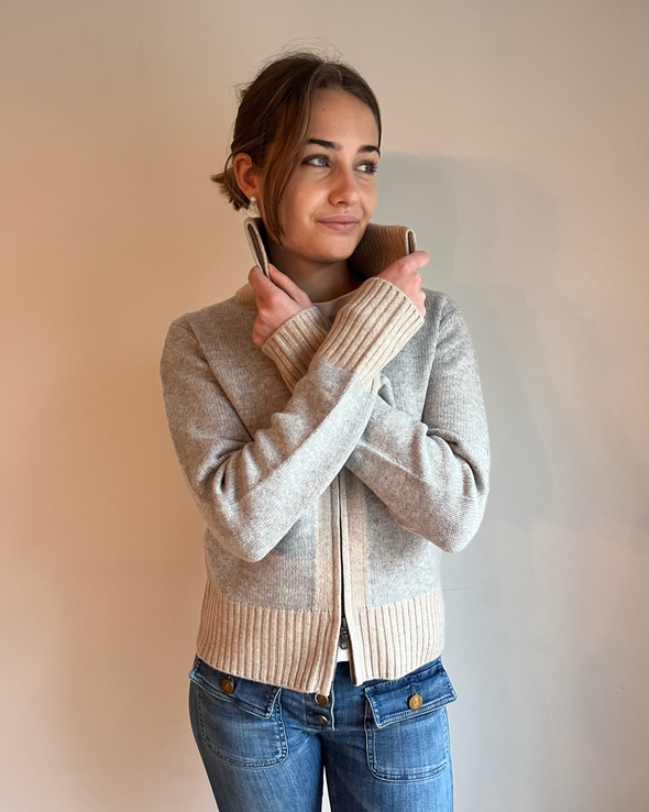 Contrast cardigan Grå/lys sand