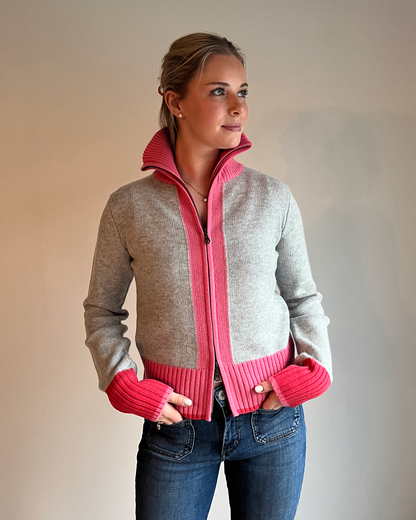 Contrast cardigan Grå/rosa/lyserosa