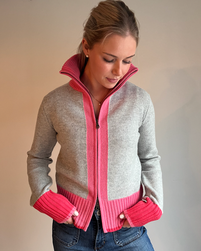 Contrast cardigan Grå/rosa/lyserosa