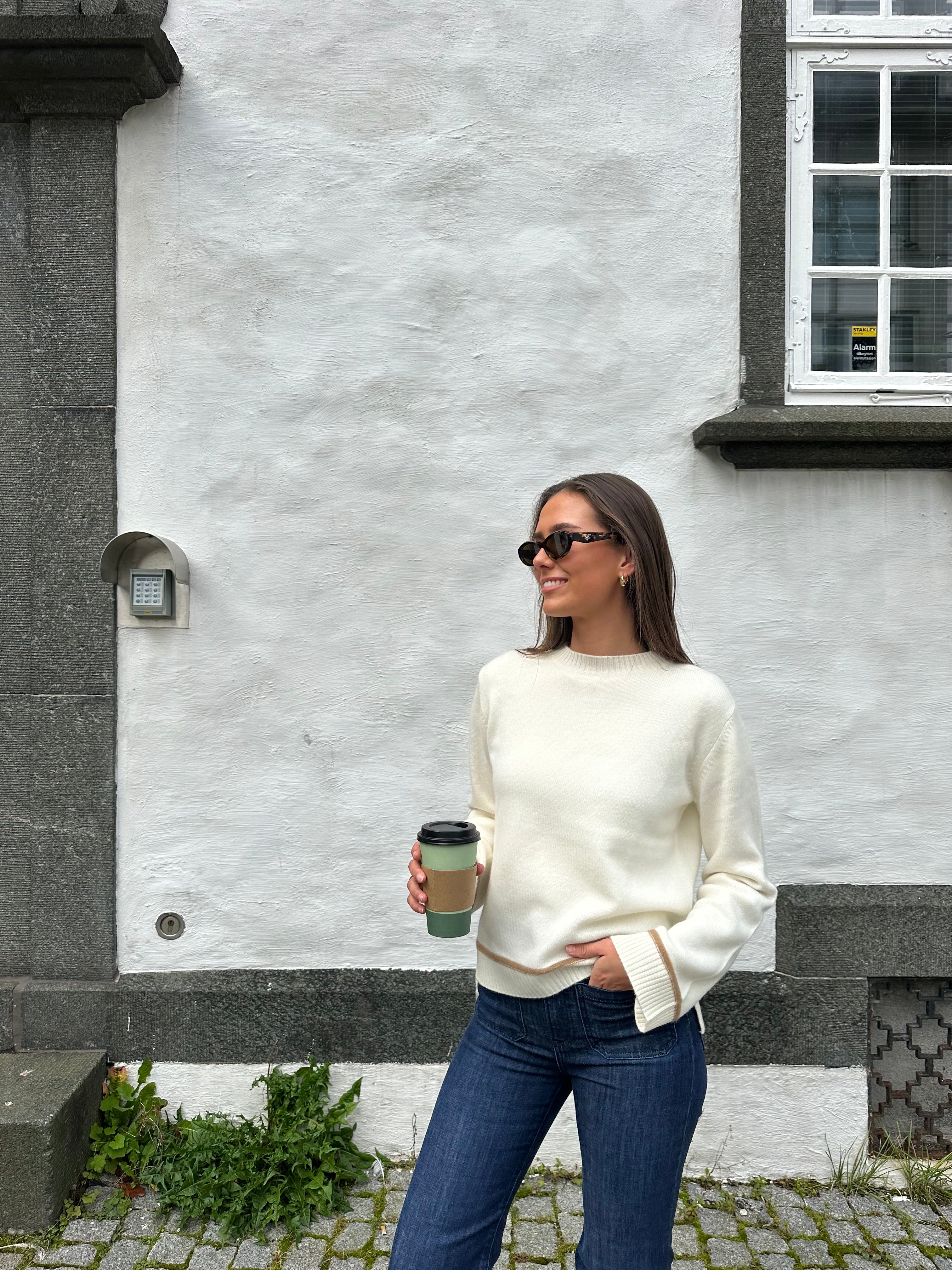 Round neck kashmir - Offwhite/brun