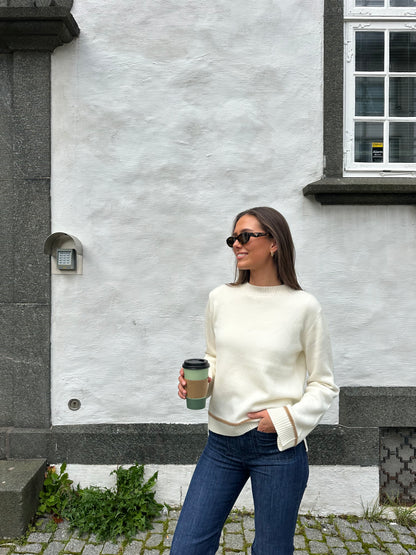 Round neck kashmir - Offwhite/brun