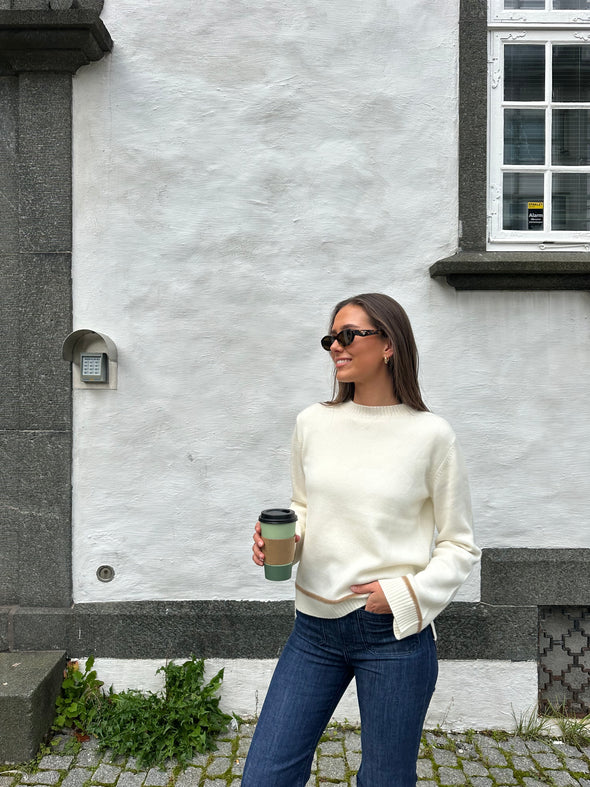 Round neck kashmir - Offwhite/brun