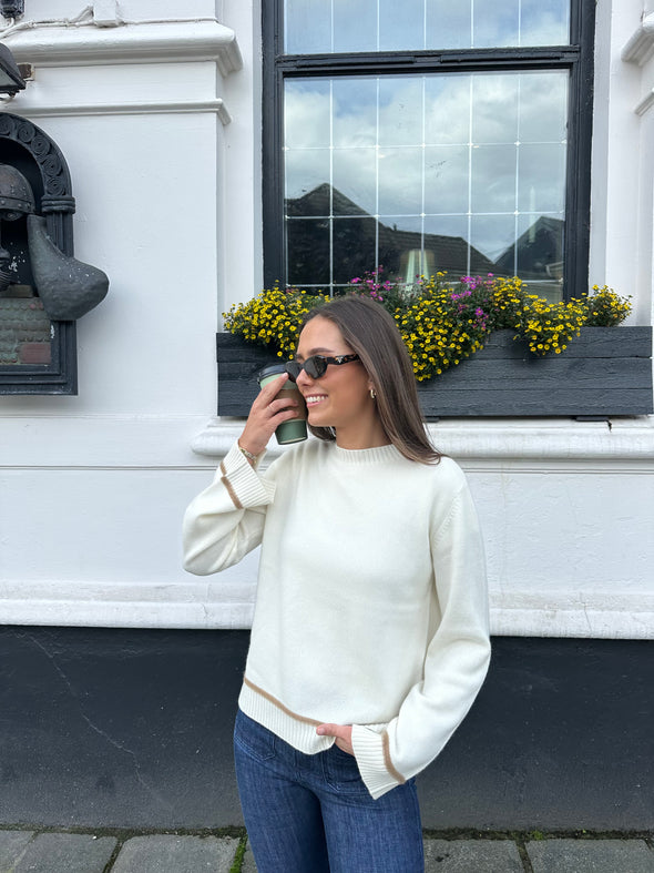 Round neck kashmir - Offwhite/brun