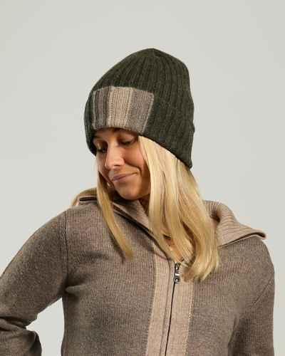 Cashmere hat Olive/dark sand/sand