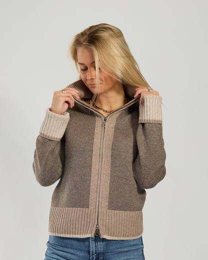 Contrast Cardigan Brown/Sand/Off-white