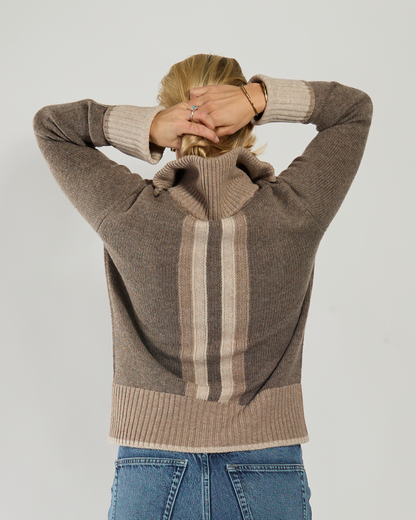 Contrast Cardigan Brown/Sand/Off-white