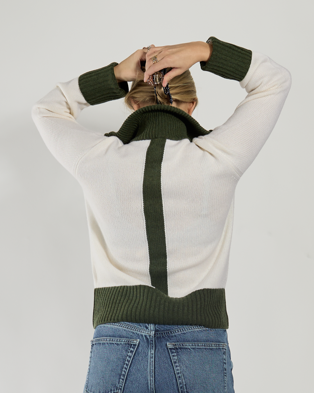 Contrast cardigan offwhite / oliven