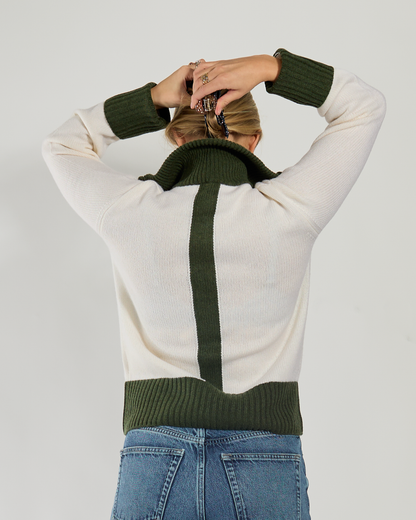 Contrast cardigan offwhite / oliven