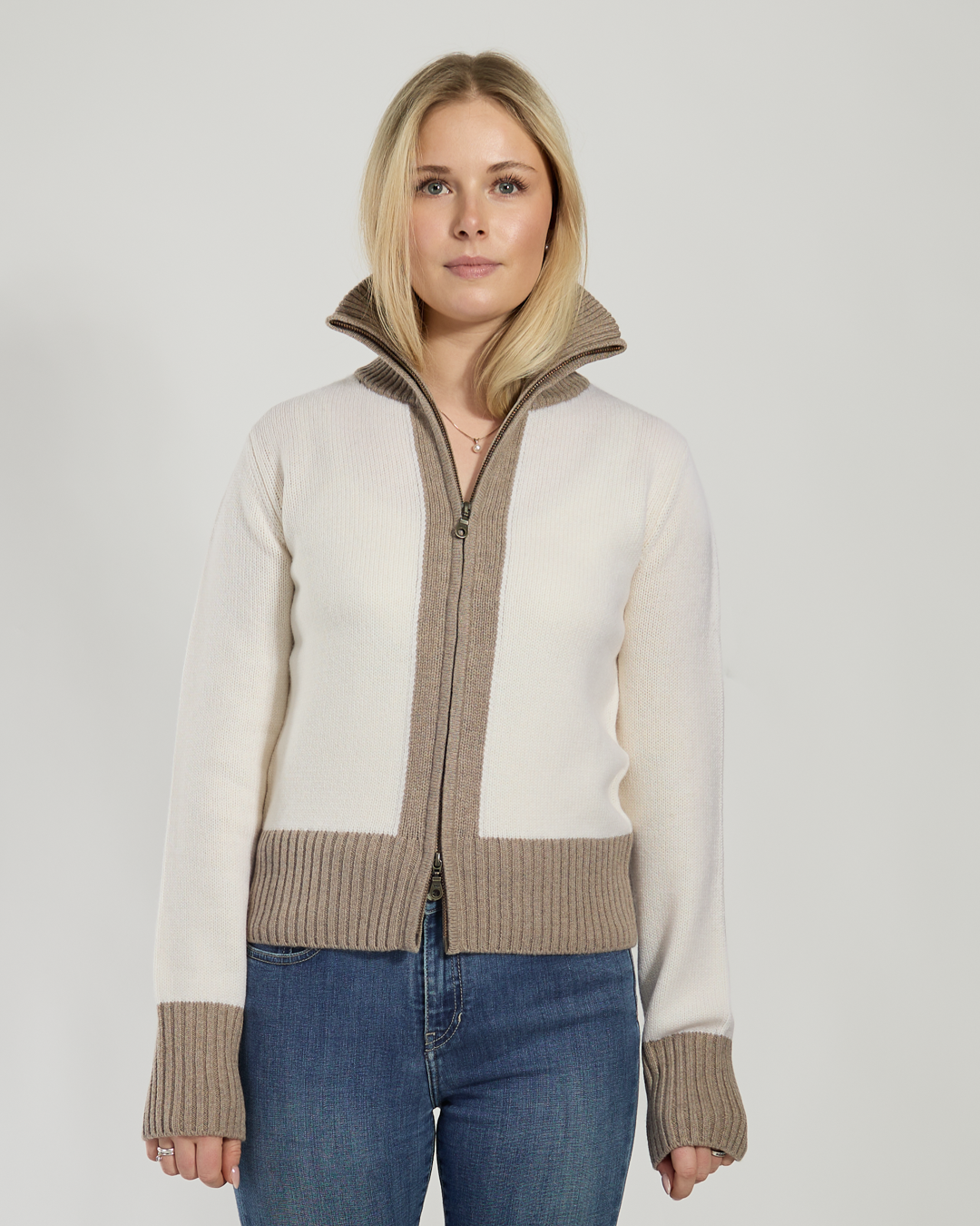 Contrast cardigan offwhite / sandfarger