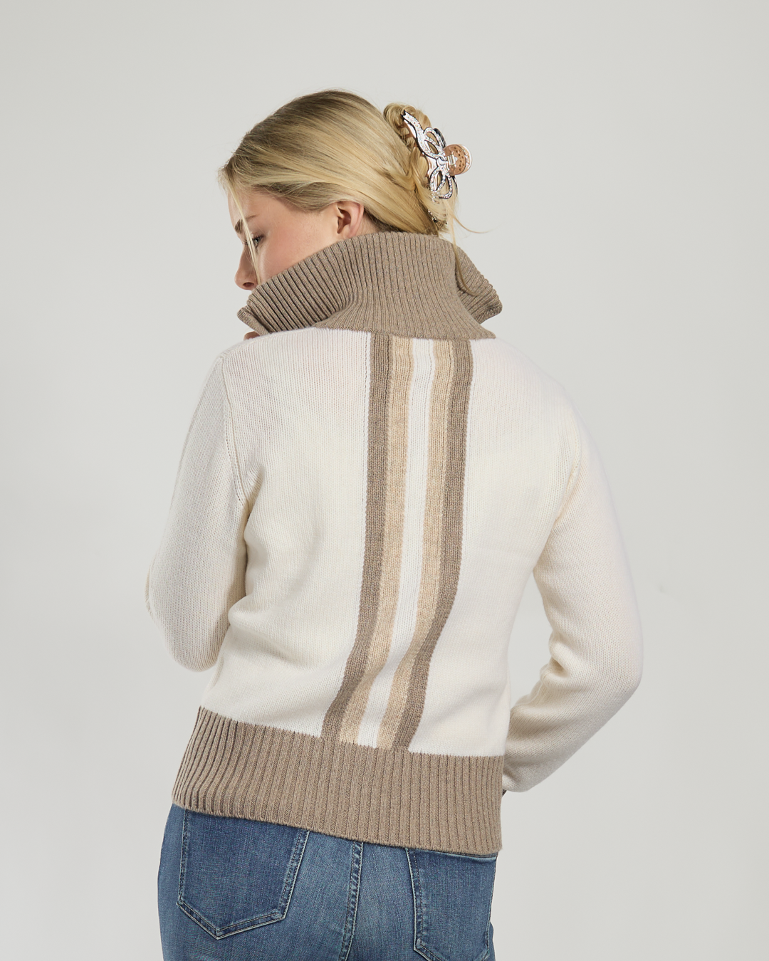 Contrast cardigan offwhite / sandfarger