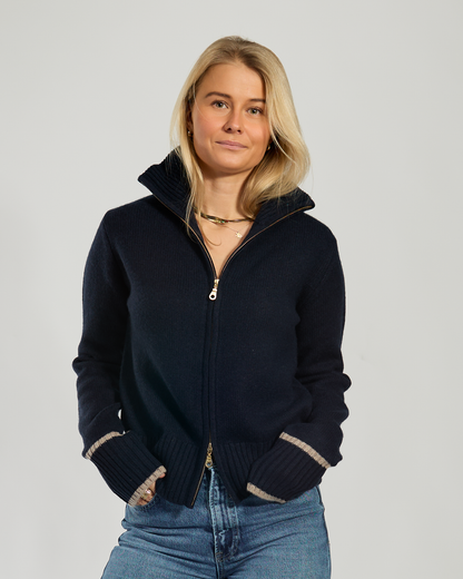 Contrast cardigan Navy / sandfarger