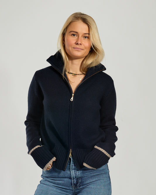 Contrast cardigan Navy / sandfarger