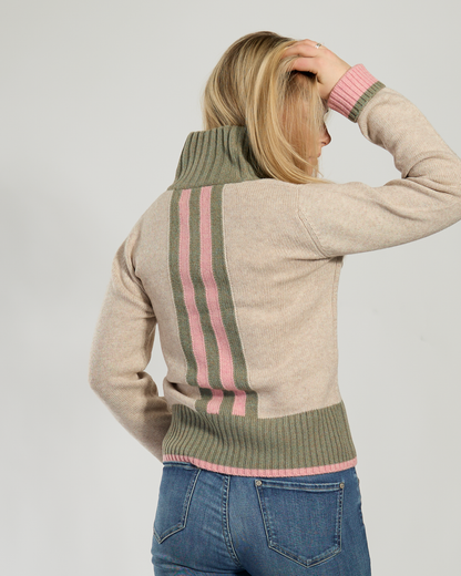 Zip sand/oliven/rosa