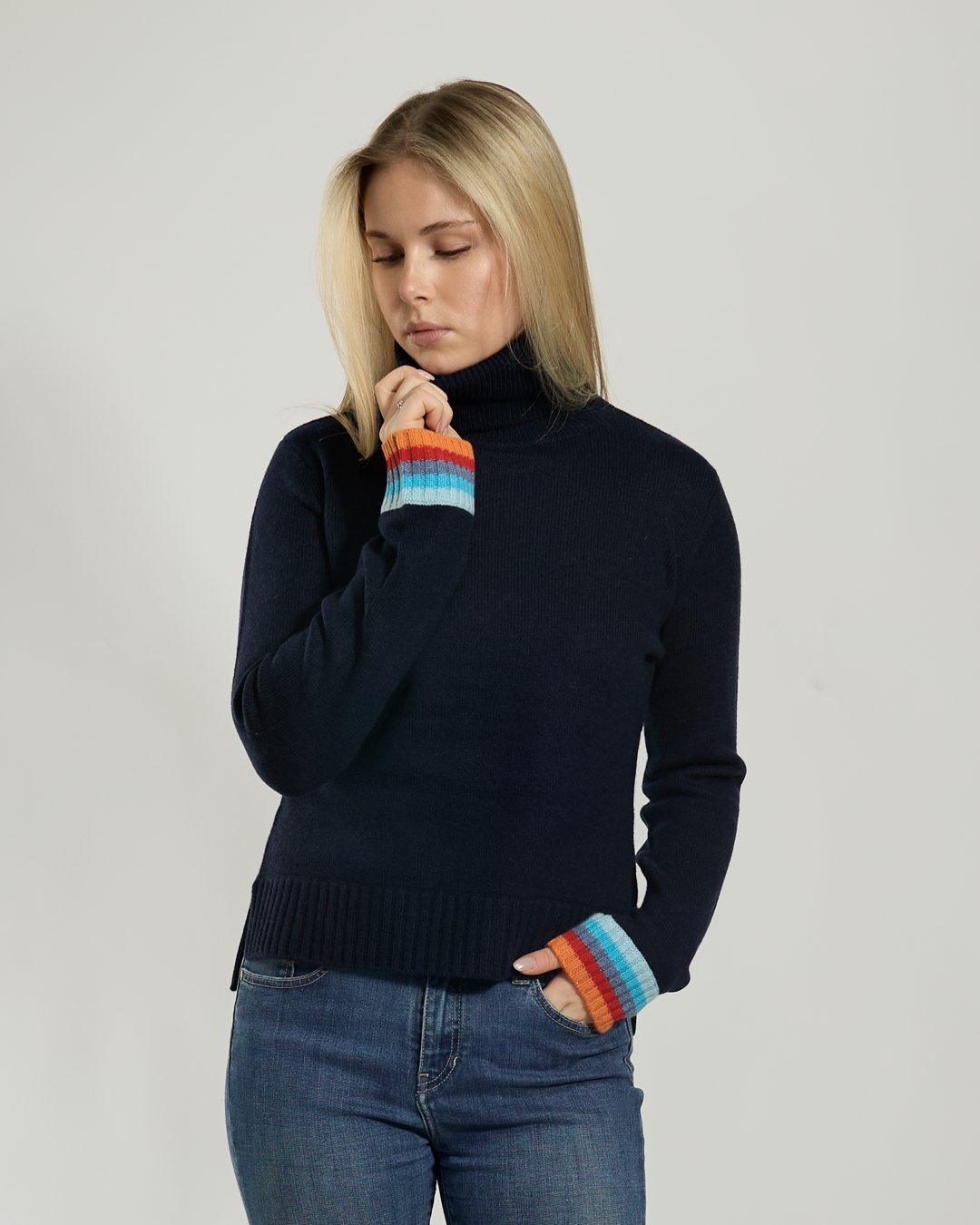 Roll neck jumper - Navy/rainbow
