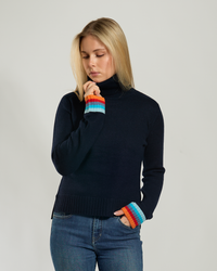 Roll neck jumper - Navy/rainbow