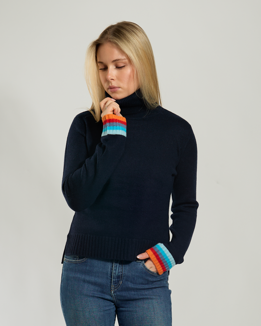 Roll neck jumper - Navy/rainbow