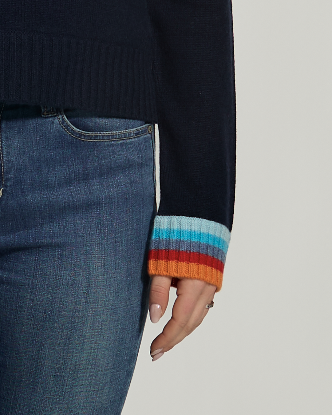 Roll neck jumper - Navy/rainbow