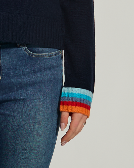 Roll neck jumper - Navy/rainbow