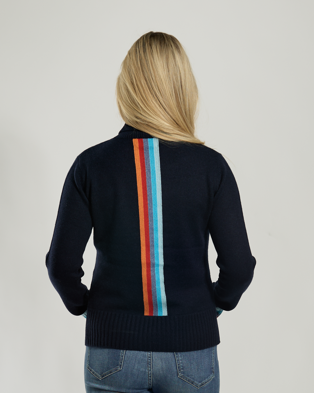 Roll neck jumper - Navy/rainbow