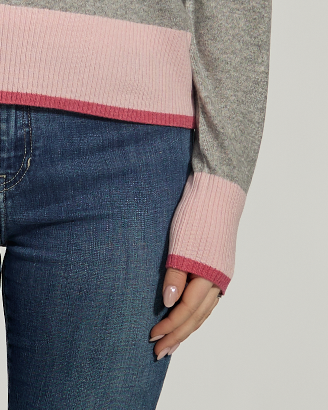 Nicky round neck kashmir - Grå/rosa/lyserosa