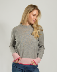 Nicky round neck kashmir - Grå/rosa/lyserosa