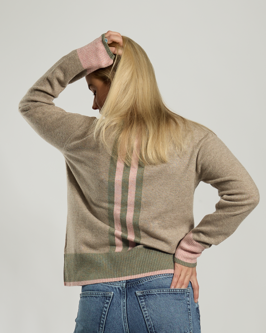 Round neck cashmere - Sand/pink