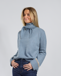 Gilli round neck kashmir - Dueblå/sand/lyssand- overstock