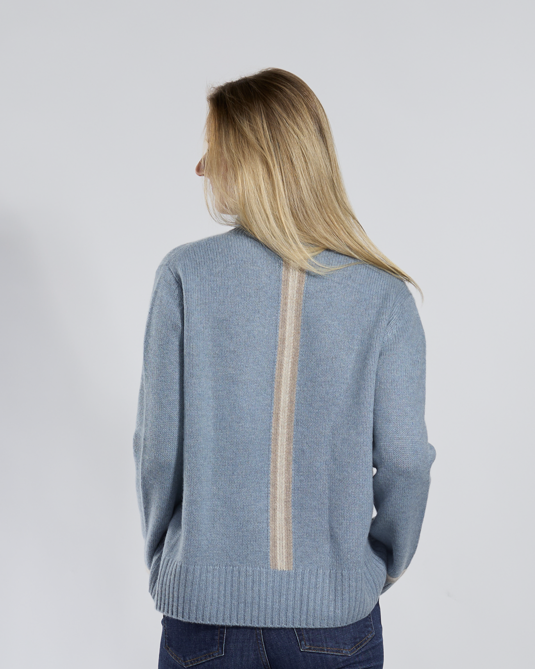 Gilli round neck kashmir - Dueblå/sand/lyssand- overstock