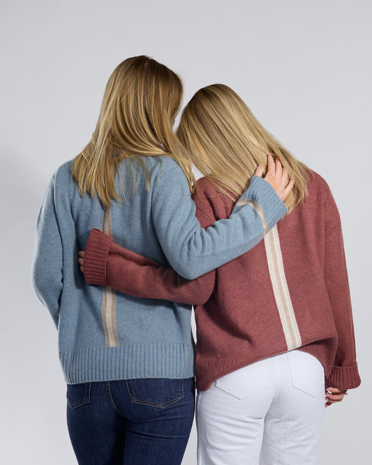 Gilli round neck kashmir - Dueblå/sand/lyssand- overstock