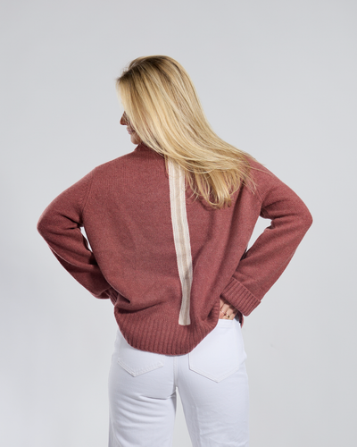 Gilli round neck kashmir - Gammelrosa/offwhite/lyssand-overstock