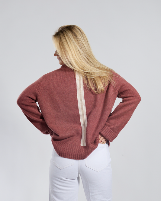 Gilli round neck kashmir - Gammelrosa/offwhite/lyssand-overstock