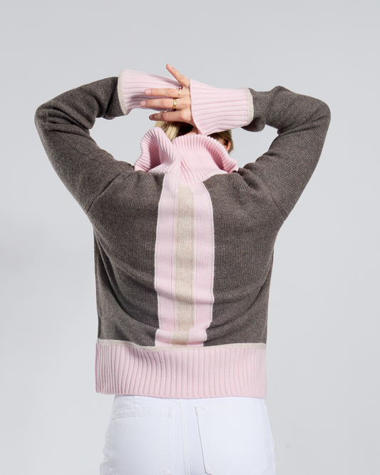 Contrast cardigan Brun/lyserosa/sand