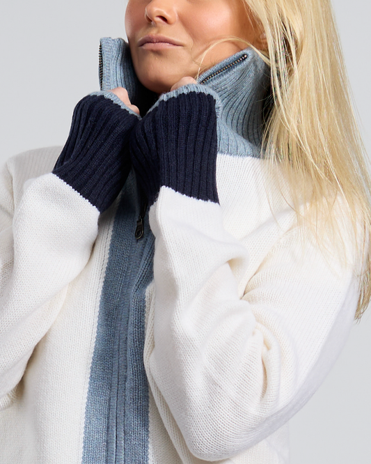 Contrast cardigan Offwhite/dueblå/navy overstock