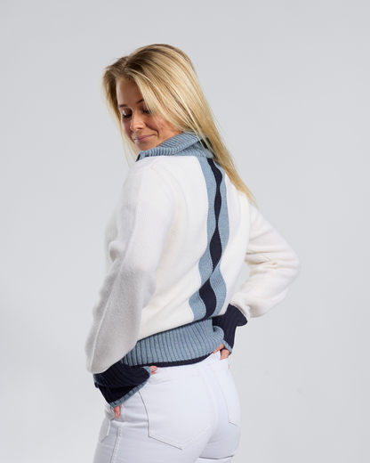 Contrast cardigan Off-white/dove blue/navy