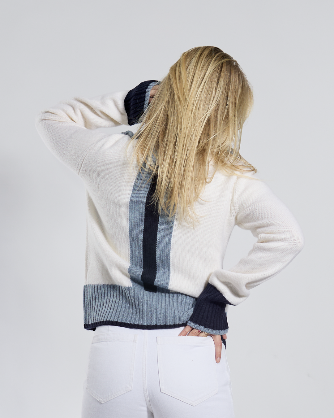 Contrast cardigan Off-white/dove blue/navy