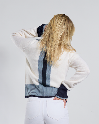 Contrast cardigan Off-white/dove blue/navy