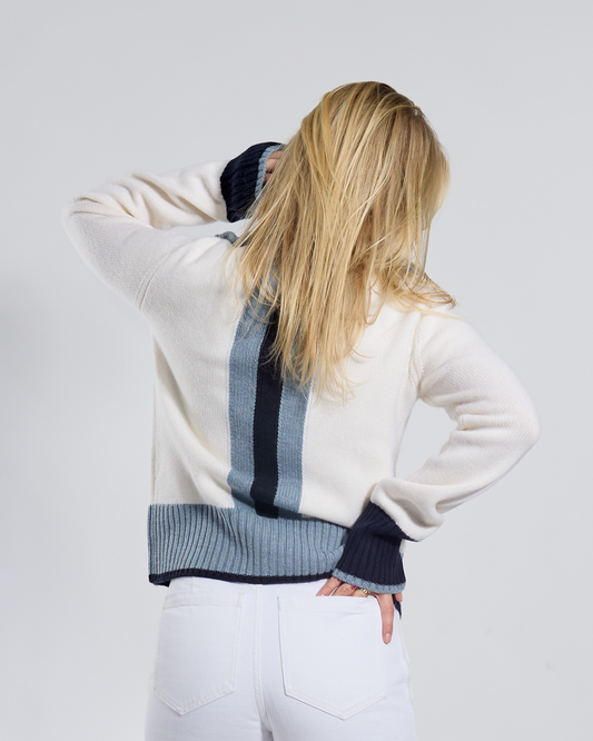 Contrast cardigan Offwhite/dueblå/navy overstock