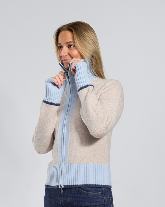 Contrast cardigan Sand/lyseblå/navy