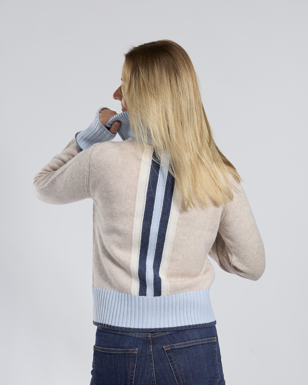 Contrast cardigan Sand/Light blue/Navy