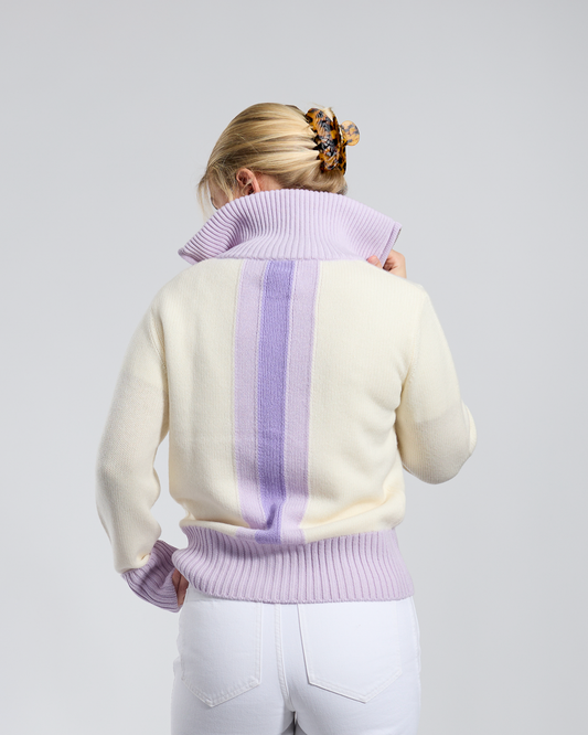 Contrast cardigan Offwhite/lys lavendel