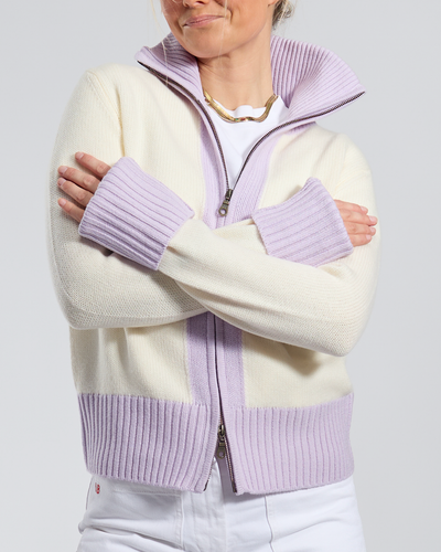 Contrast cardigan Offwhite/lys lavendel